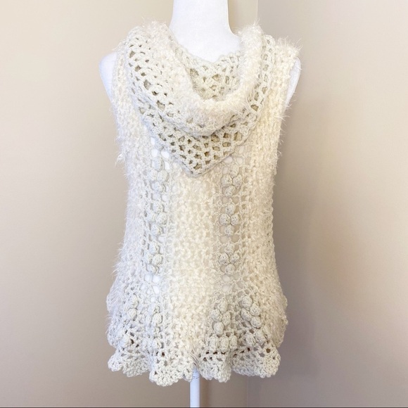 Cecico Crochet Knit Sleeveless Sweater w/Hood -M/L - Picture 3 of 9